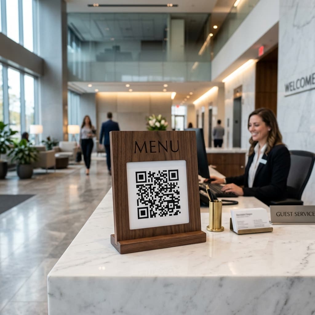 Support bois QR Code sur comptoir