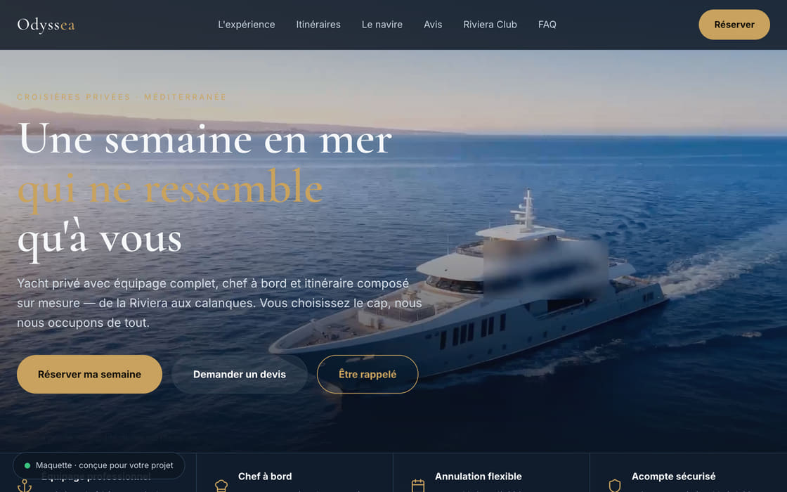 Maquette pour croisière, yacht privé