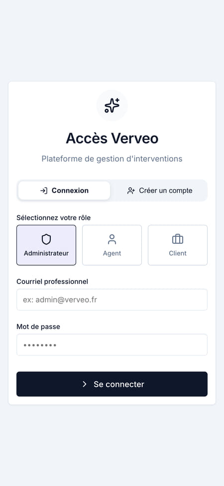 Page d’accueil de Verveo