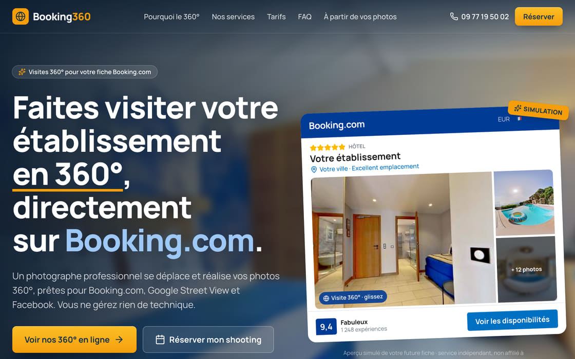 Page d’accueil de Booking 360