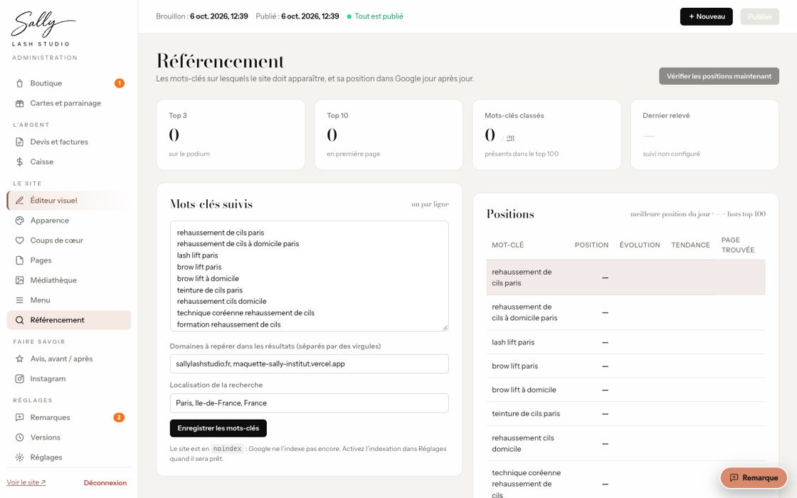 Référencement — sallylashstudio.fr