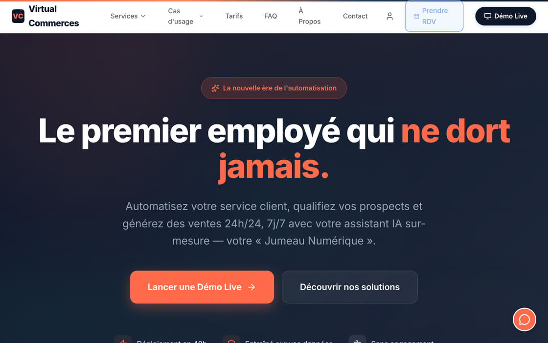 Page d’accueil de Virtual Commerces